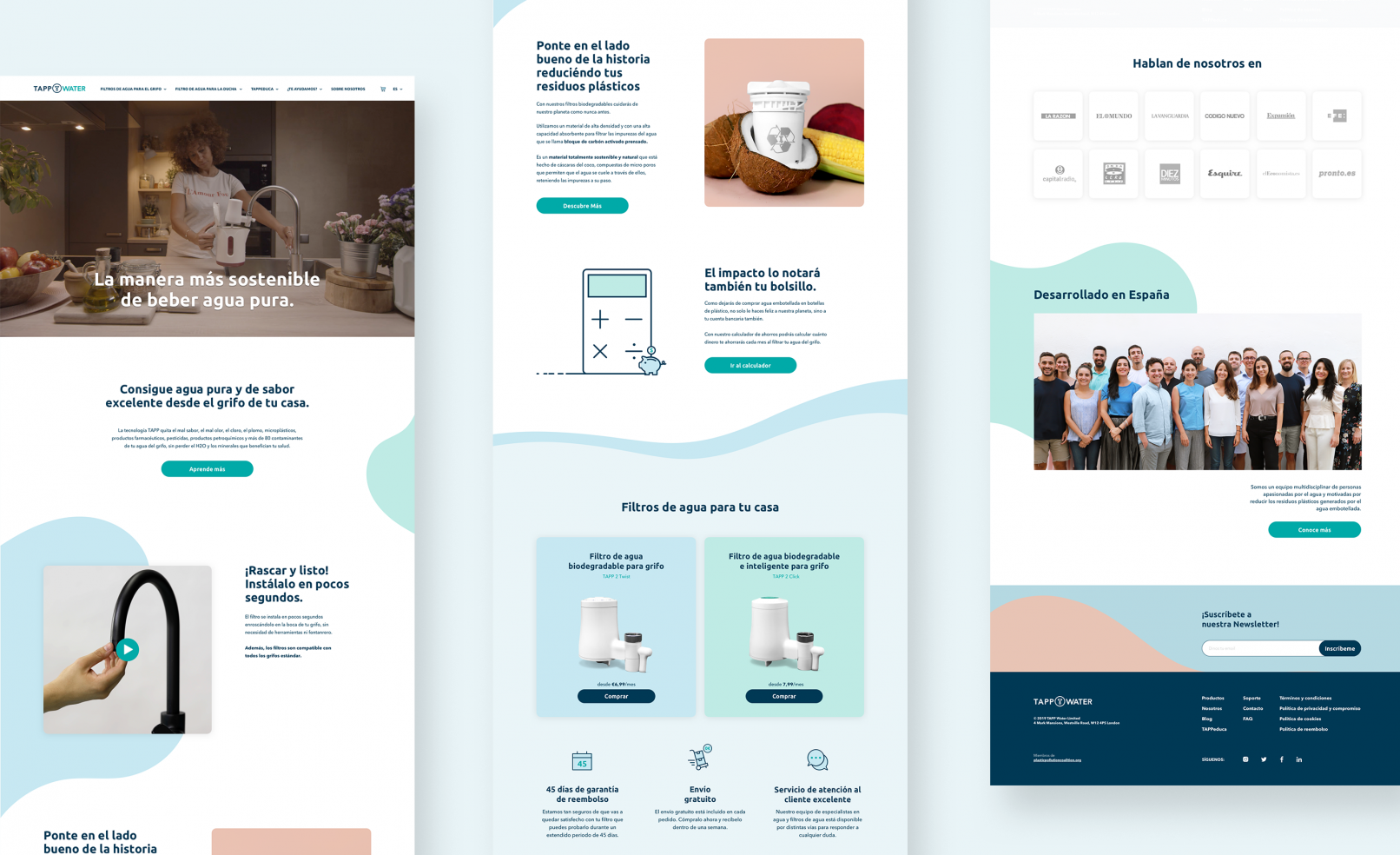 tapp water website screens